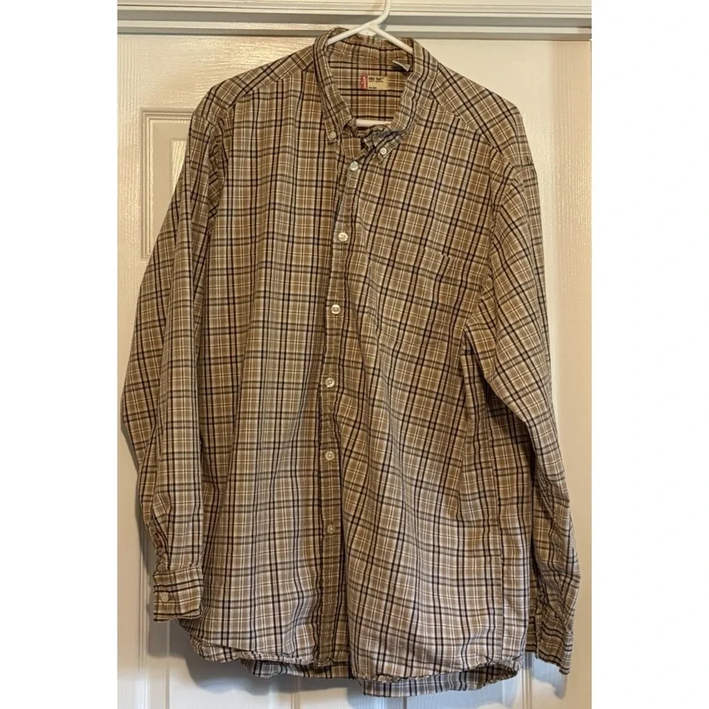 LEVIS RED TAB Long Sleeve Button Up Shirt, Men's Size XL, Extra Large TAN PLAID